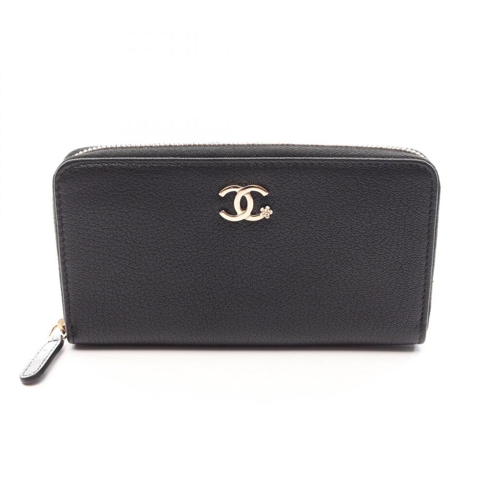 CHANEL Black Leather Logo Wallet